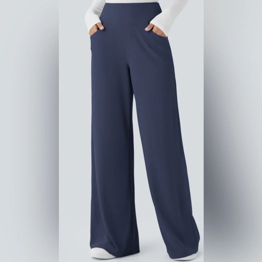 NWT HALARA flex High waisted tummy control wide leg microwaffle work pants - Picture 1 of 9